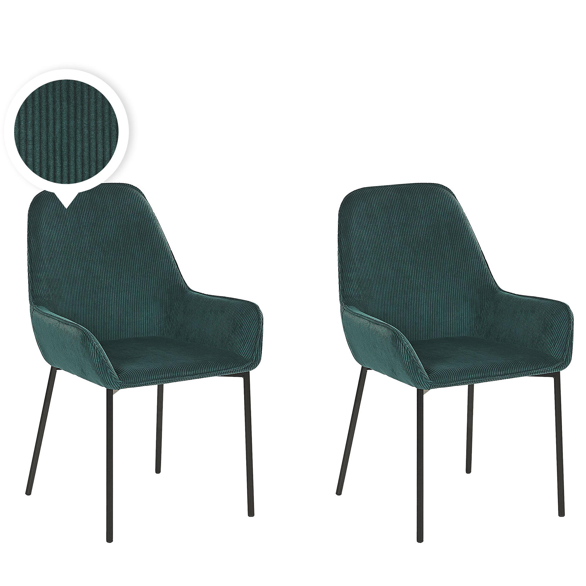 ESSZIMMERSTUHL 2er-Set Cord Grün Loverna - Grün, Textil/Metall (46/89/54cm) - Beliani
