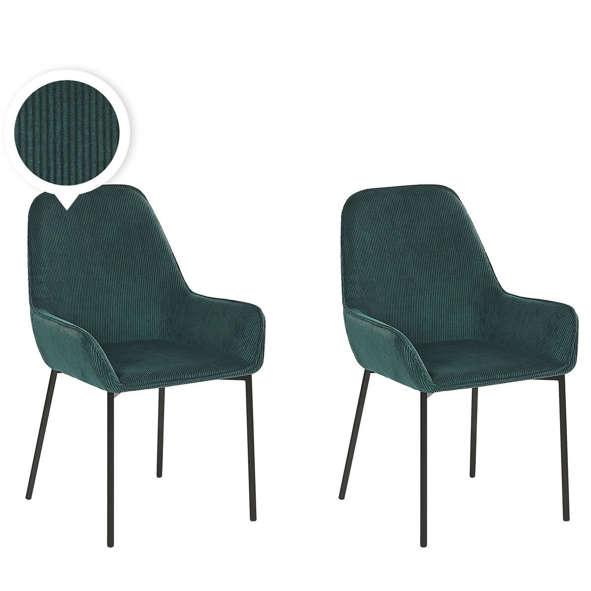 ESSZIMMERSTUHL 2er-Set Cord Grün Loverna - Grün, Textil/Metall (46/89/54cm) - Beliani