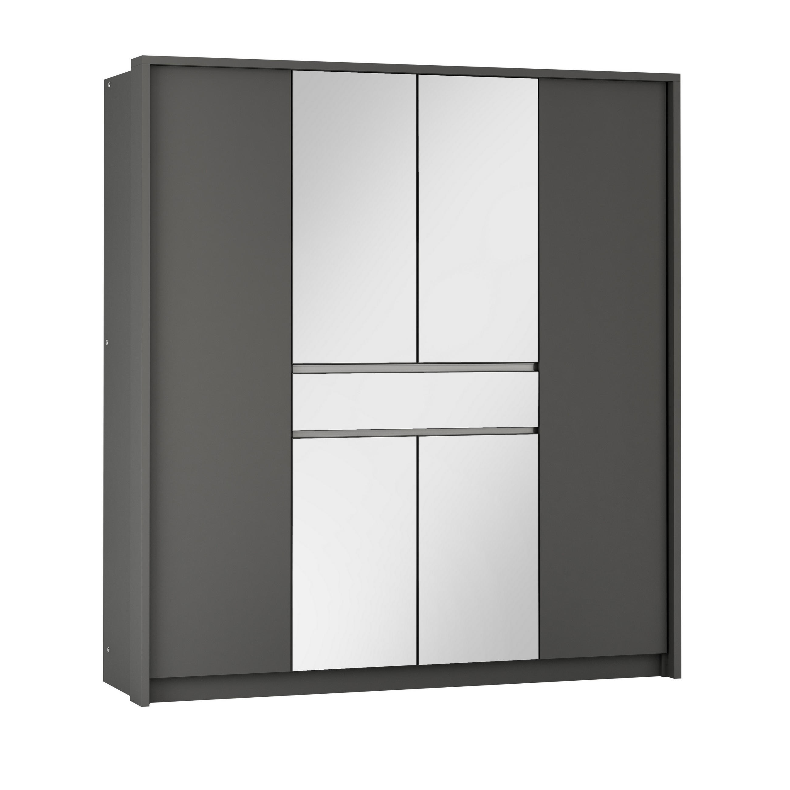 SCHWEBETÜRENSCHRANK RUMBLE 200/217/65 cm 3-türig mit Spiegel Graphitfarben - Graphitfarben, Holzwerkstoff (200/217/65cm) - MASSENO