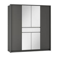 SCHWEBETÜRENSCHRANK RUMBLE 200/217/65 cm 3-türig mit Spiegel Graphitfarben - Graphitfarben, Holzwerkstoff (200/217/65cm) - MASSENO