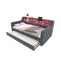SCHLAFSOFA 90/190 cm in Dunkelgrau Samt mit Stauraum, LED und USB-C - Dunkelgrau, Holzwerkstoff/Textil (90/190cm) - WISHDOR