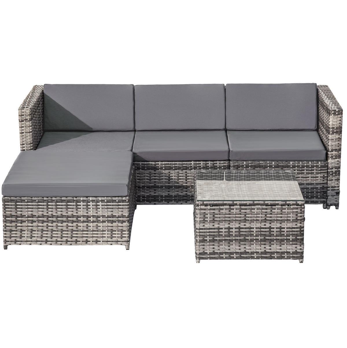 GARTENLOUNGE 196/136/67 cm grau aus Polyrattan und Stahl mit Kissen und Glastisch - Grau, Metall - OKWISH