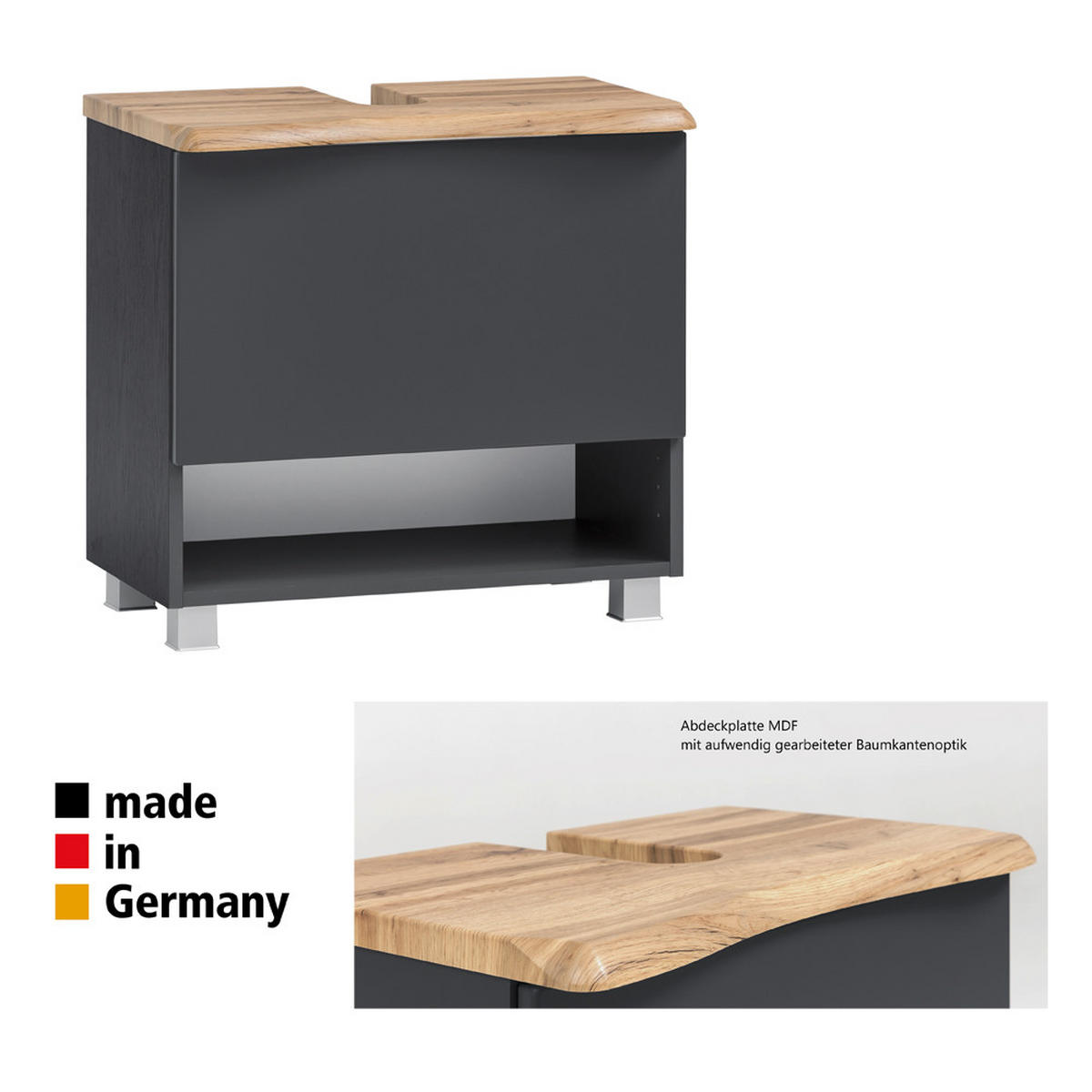 BADMÖBEL-SET 5-TLG. Kahla-03 - Anthrazit/Braun, Holzwerkstoff (199/200/40cm) - Lomado