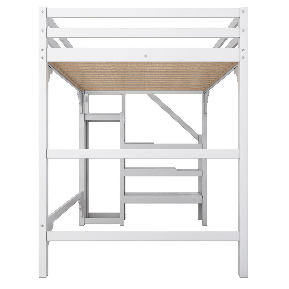 HOCHBETT aus Kiefernholz und MDF 140x200 cm Weiß mit Kleiderschrank und Stauraumtreppe - Weiß, Holz (140/200cm) - IVMEU
