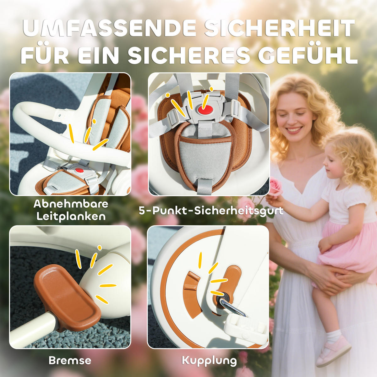 DREIRAD 5-in-1 mit Schubstange für 1-3 Jahre Faltbar mit reversiblem Sitz Creme - Creme, Metall (96.5/49/101cm) - AIYAPLAY