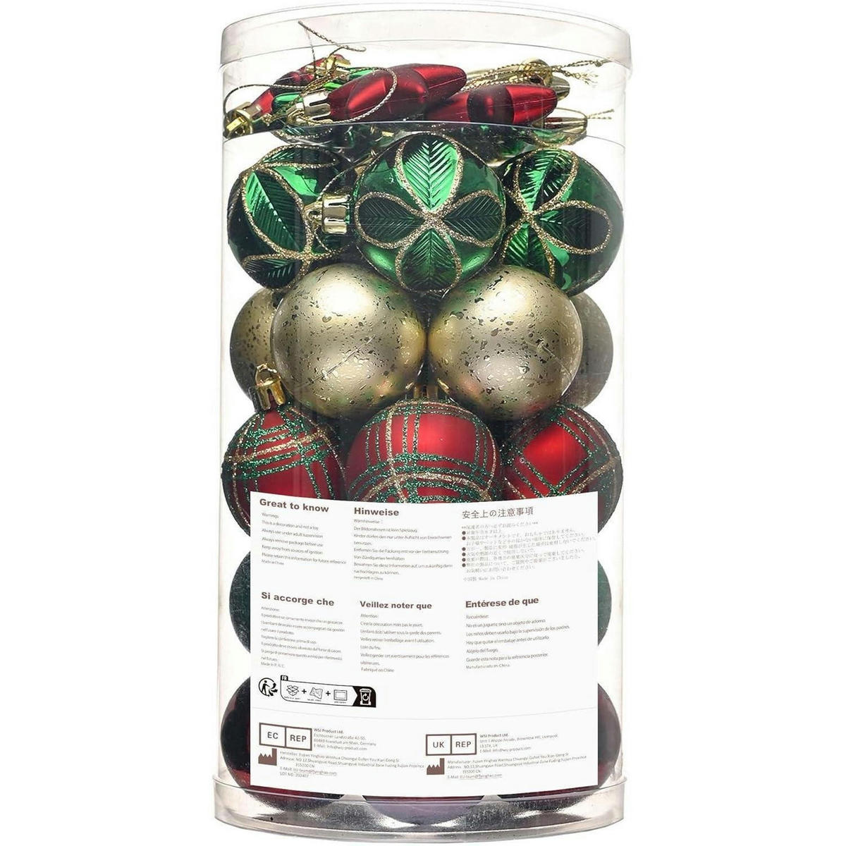 WEIHNACHTSKUGELN 35 Stück 5 cm bruchsicher Landhaus Thema Rot Grün Gold - Multicolor, Kunststoff (5/5/5cm)