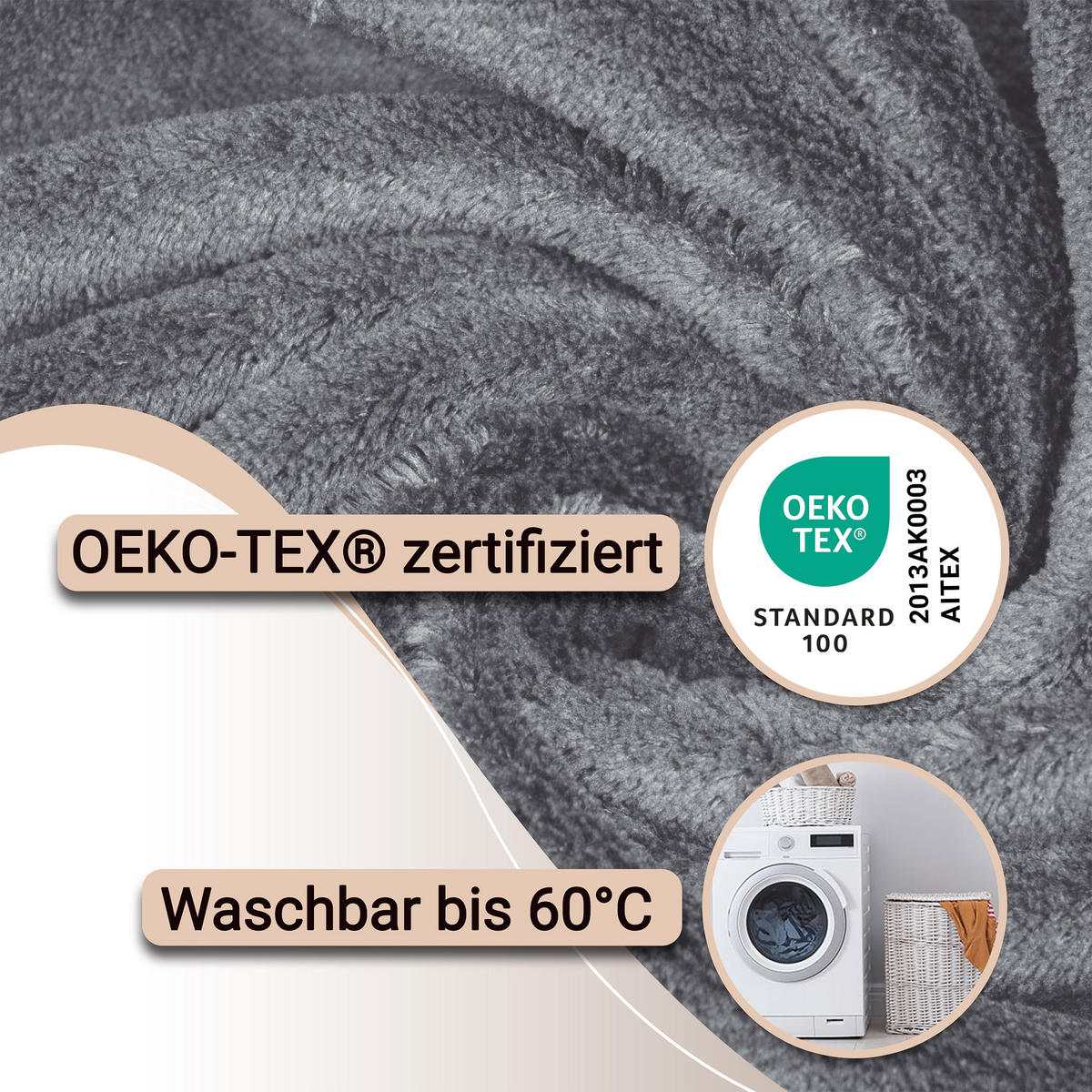 BADEMANTEL, L/XL, 100% Polyester, Grau - Graphitfarben, Textil (L/XLcm) - Zollner