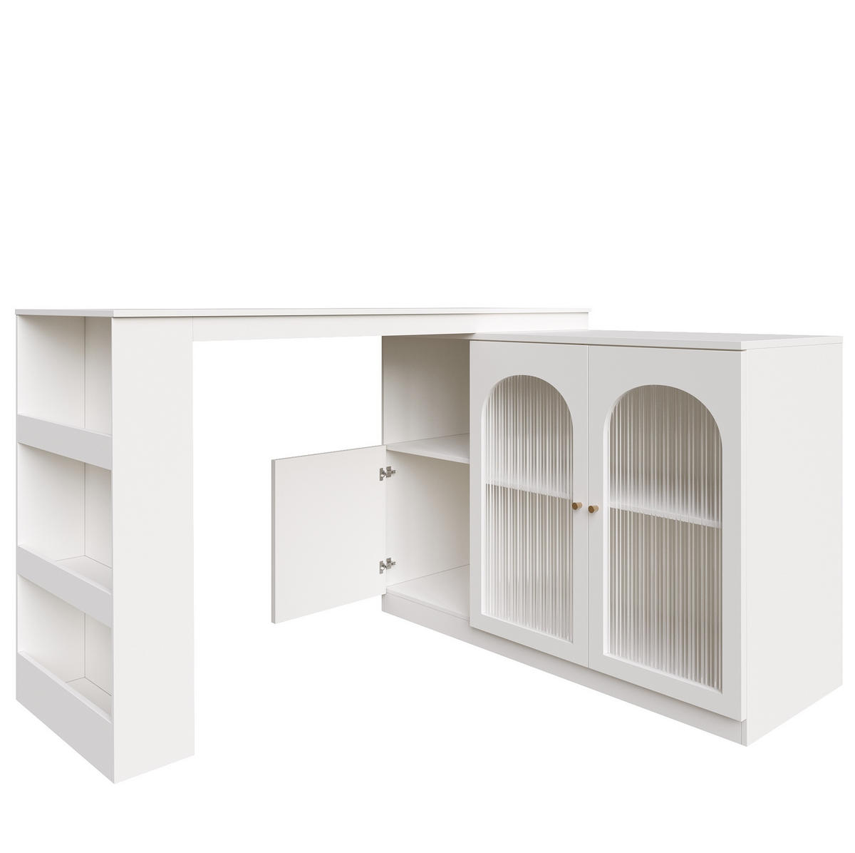 BARSKA miza 120/40/97 cm z 360° vrtljivim delom, steklenimi vrati in več prostora za shranjevanje, Bela - bela, leseni material (40/97/120cm) - Redom