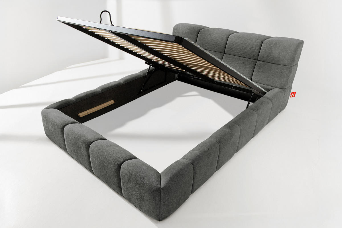 POLSTERBETT AERI 140/160/180/200 mit Rahmen und Bettkasten, grau - Grau, Holz/Holzwerkstoff (140/200cm) - KONSIMO®