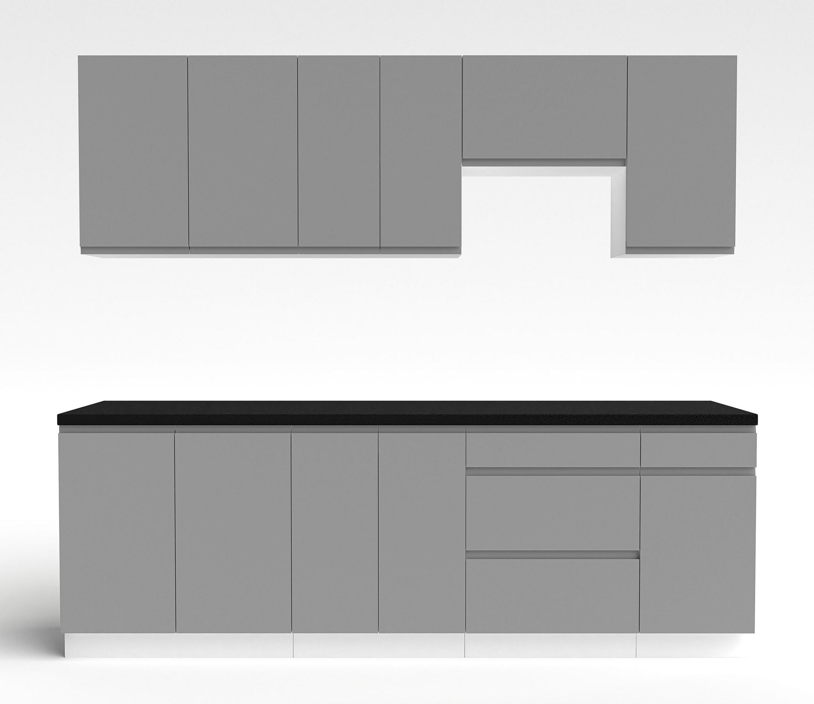 KÜCHENLEERBLOCK Aquileia 240 cm Grau mit Weißem Korpus mit Arbeitsplatte Vulkanisch Schwarz - Schwarz/Grau, Holzwerkstoff (240/157.8/60cm) - AX Living