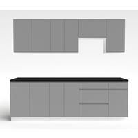 KÜCHENLEERBLOCK Aquileia 240 cm Grau mit Weißem Korpus mit Arbeitsplatte Vulkanisch Schwarz - Schwarz/Grau, Holzwerkstoff (240/157.8/60cm) - AX Living