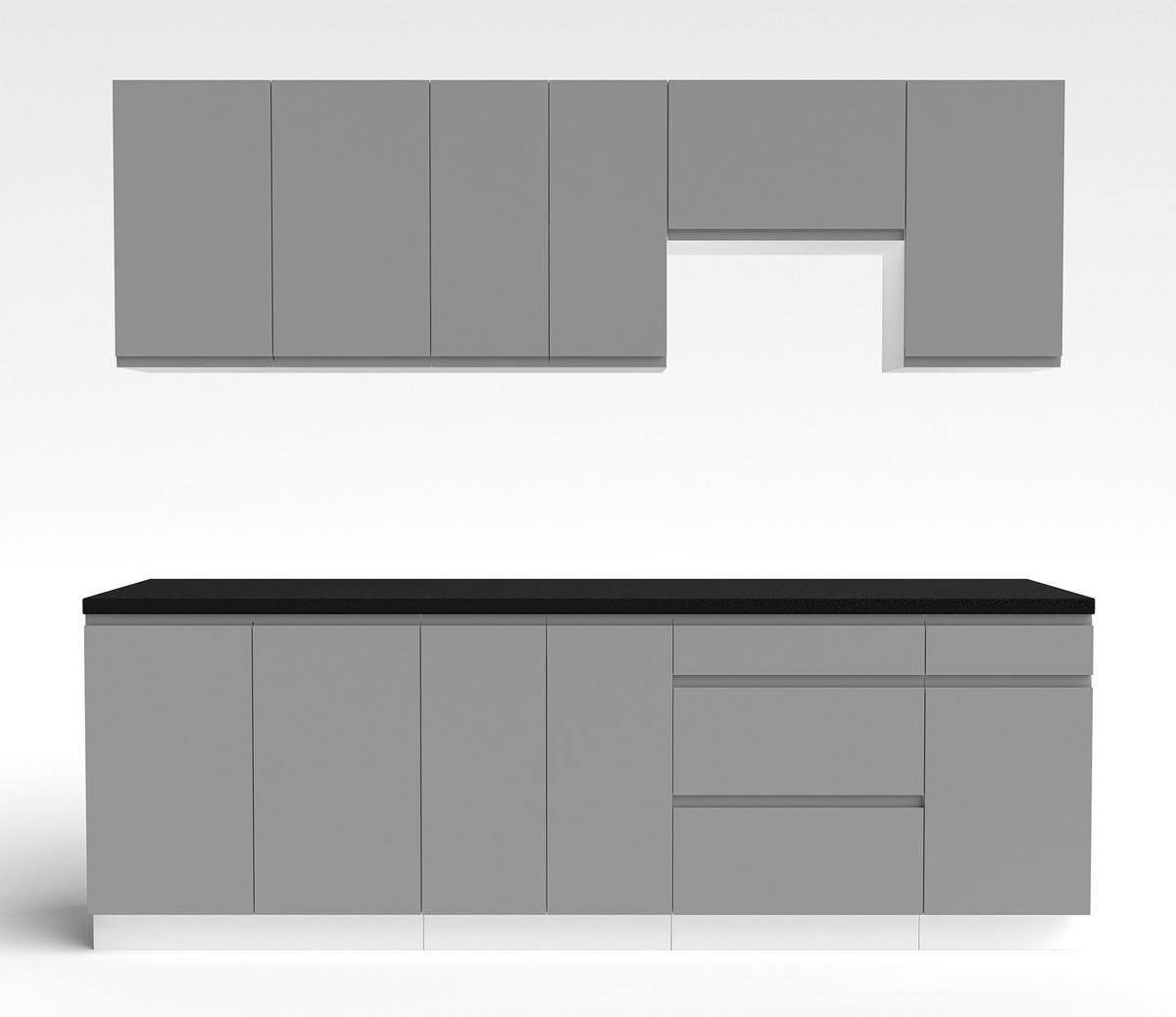 KÜCHENLEERBLOCK Aquileia 240 cm Grau mit Weißem Korpus mit Arbeitsplatte Vulkanisch Schwarz - Schwarz/Grau, Holzwerkstoff (240/157.8/60cm) - AX Living