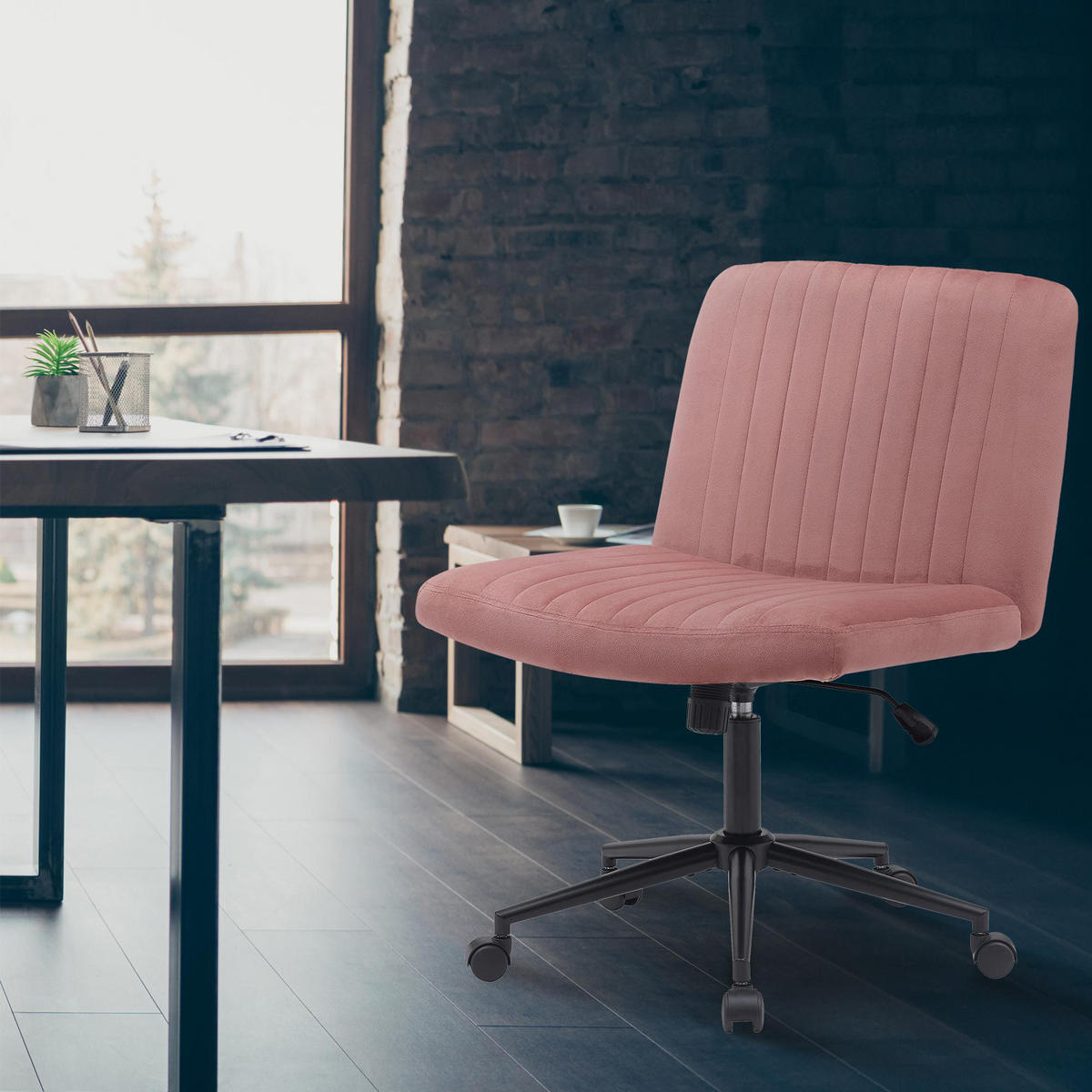 BÜROSTUHL Lynox Samt pink - Pink/Schwarz, Metall (62/98/65cm) - TPFLiving