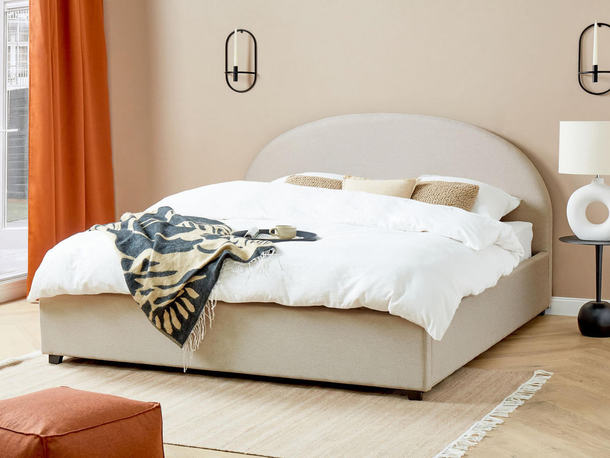 POLSTERBETT Hellbeige 180x200 cm Vaucluse - Creme, Textil/Metall (180/200cm) - Beliani