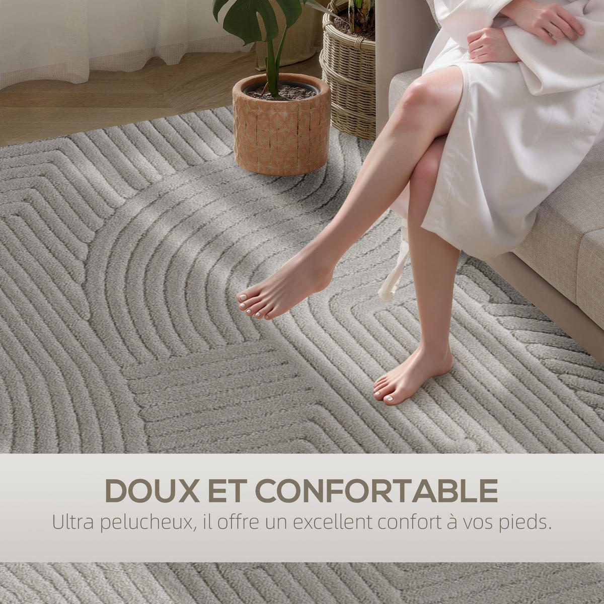 TEPPICH DE-14379 Hoch-Tief-Geometrisch, weich Grau - Grau, Textil (160/230cm) - ComfortXL