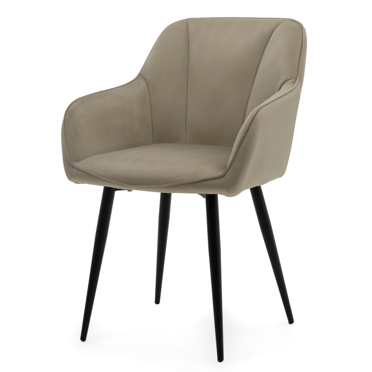 STUHL LAGO gespolsterter mit Steppung - dunkelbeige - Samt Velours - Schwarz/Braun, Textil/Metall (58/85/60cm) - NEW HOME