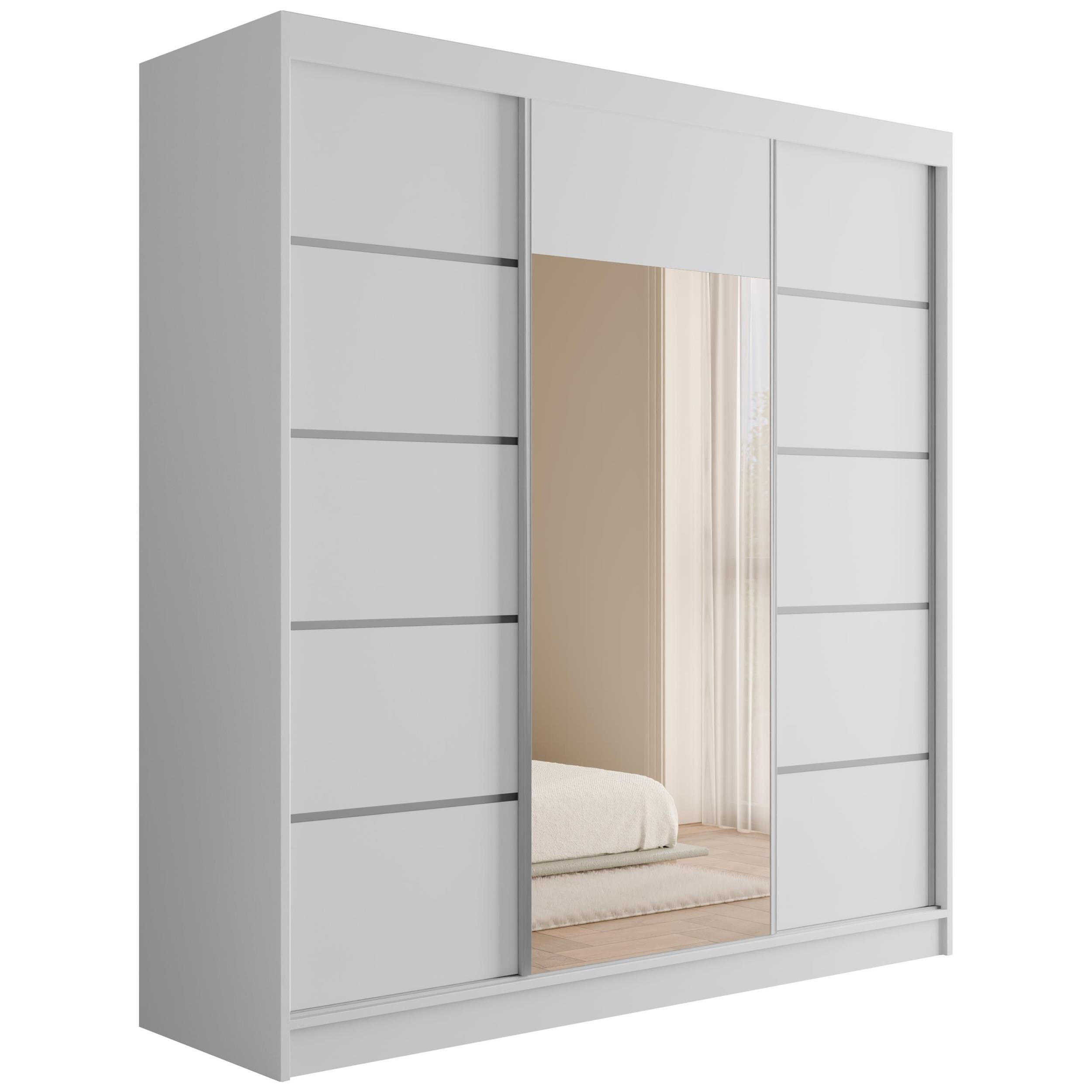 KLEIDERSCHRANK mit Spiegel V2-LINEA 215x200 cm Weiß - Weiß, Holzwerkstoff (200/215/61cm) - ALTDECOR