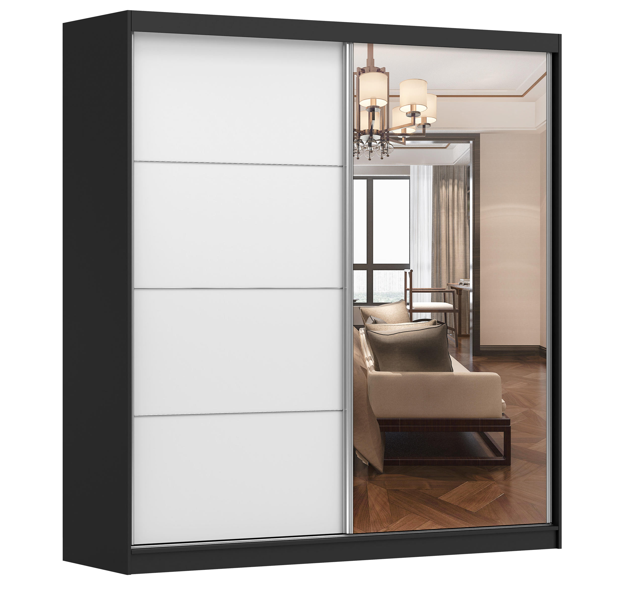 SCHIEBETÜRENSCHRANK - Schrank BEN 42 Schwarz - Schwarz, Holzwerkstoff (203/218/61cm) - Möblo