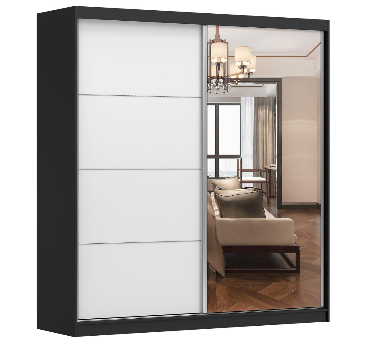 SCHIEBETÜRENSCHRANK - Schrank BEN 42 Schwarz - Schwarz, Holzwerkstoff (203/218/61cm) - Möblo