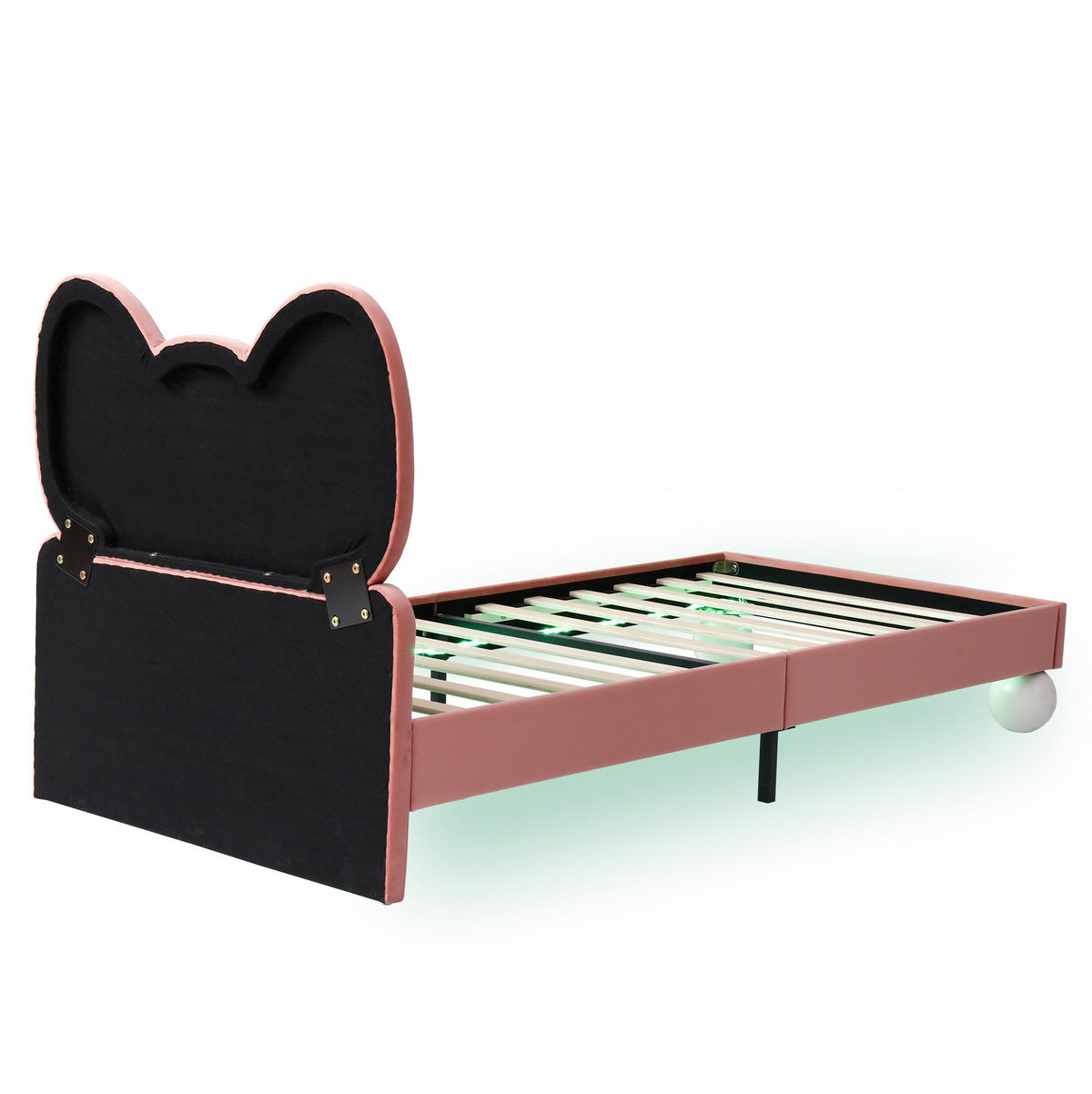 KINDEREINZELBETTEN aus Samt 90x200 cm in Beige und Rosa mit LED-Lichtleiste - Rosa, Textil (90/200cm) - Modfu