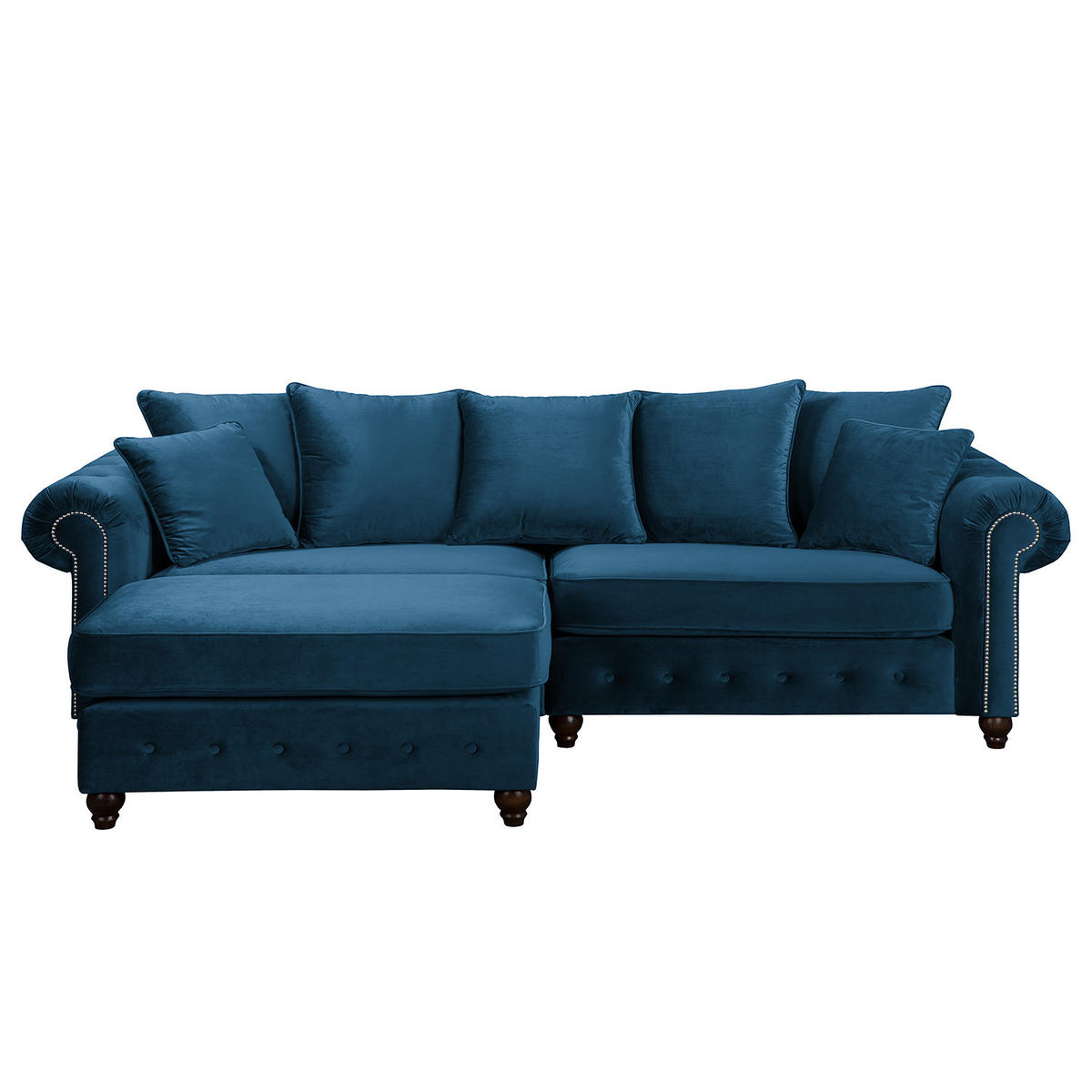 BIGSOFA - Samt - Silberfarben/Dunkelblau, Buchenholz/Textil (260/90/93cm) - home24