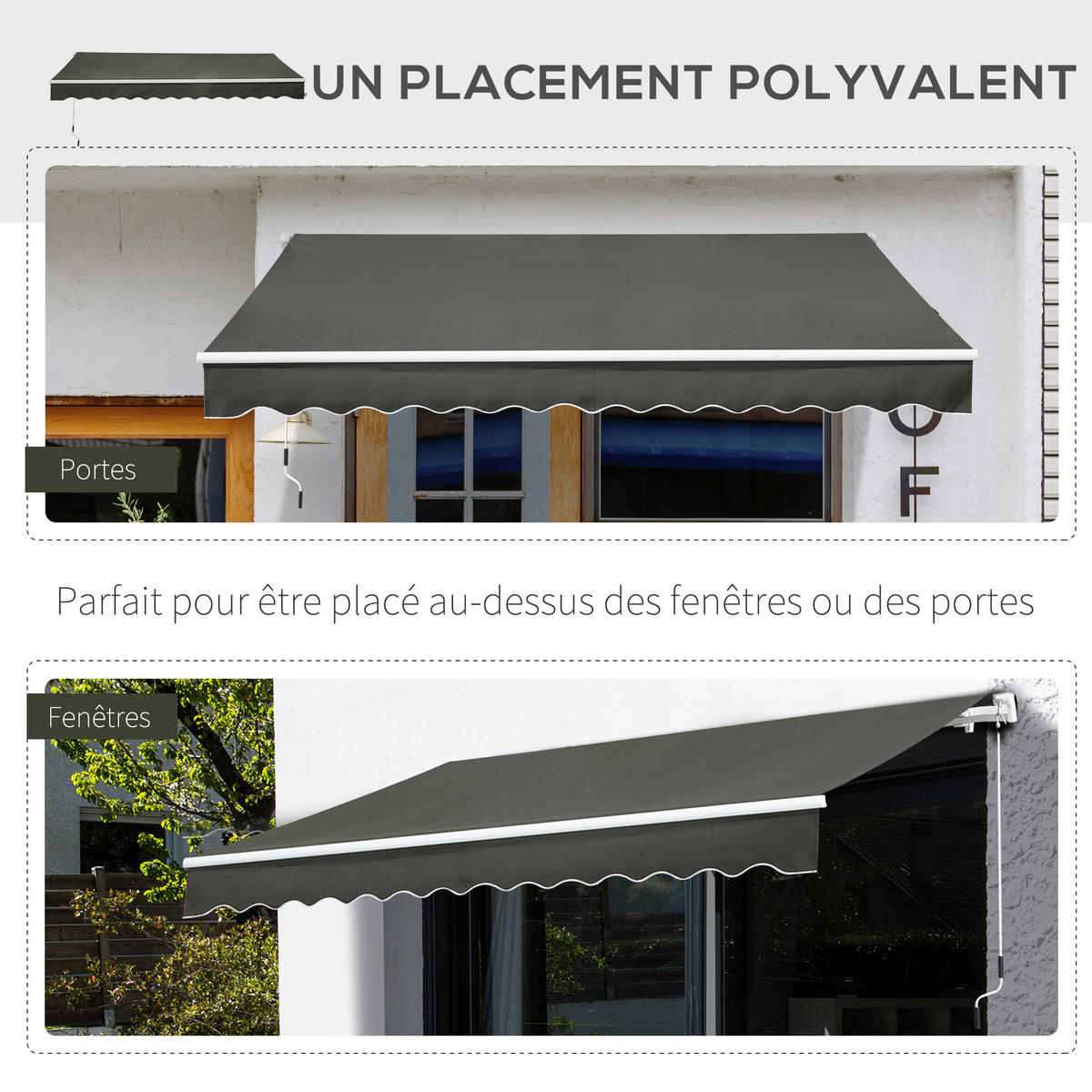 MARKISE DE-14017 manuell, Winkel verstellbar 3,5/2,5 m Grau - Grau, Textil (250/1/350cm) - ComfortXL