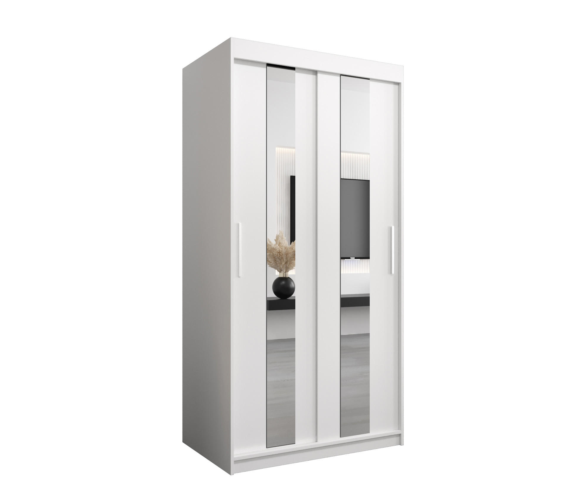 SCHWEBETÜRENSCHRANK 200/100/62 2-türig - Silberfarben/Weiß, Holz/Kunststoff (100/200/62cm) - MÖBEL KRYSPOL