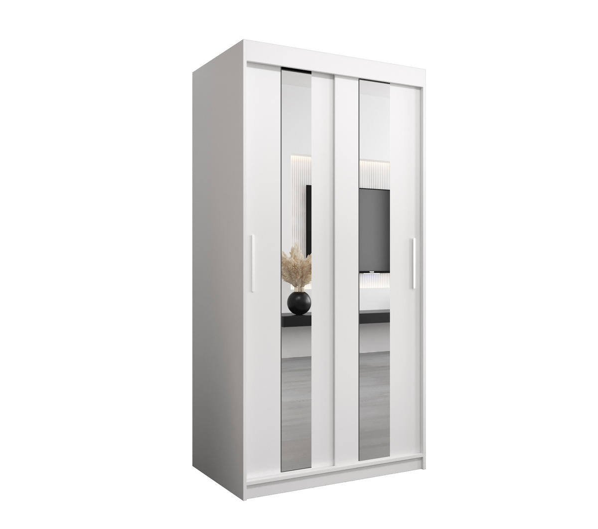 SCHWEBETÜRENSCHRANK 200/100/62 2-türig - Silberfarben/Weiß, Holz/Kunststoff (100/200/62cm) - MÖBEL KRYSPOL