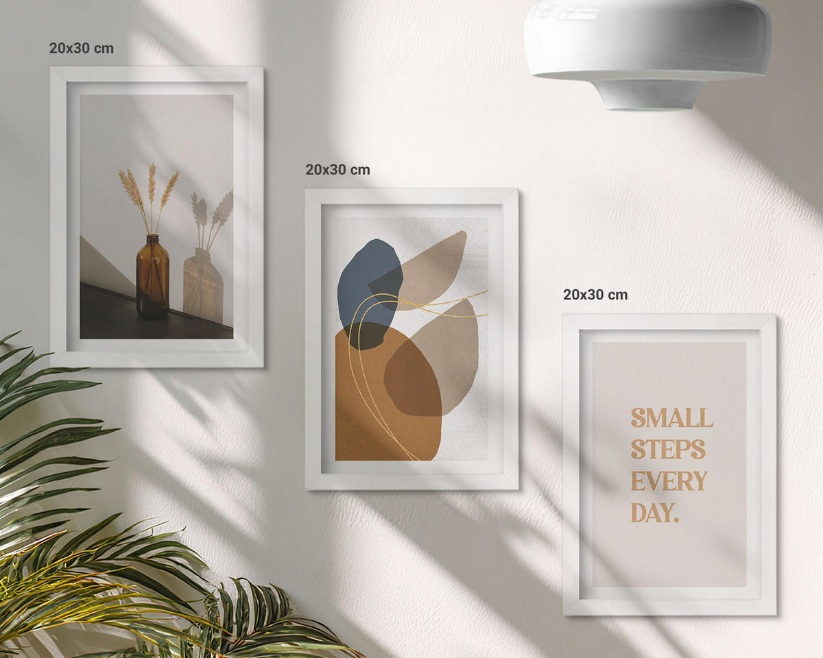 WANDBILDER 3er-Set - 20x30 cm Weißer Rahmen - Set abstrakter Formen - Weiß, Kunststoff (20/30cm) - ArtPrintCave
