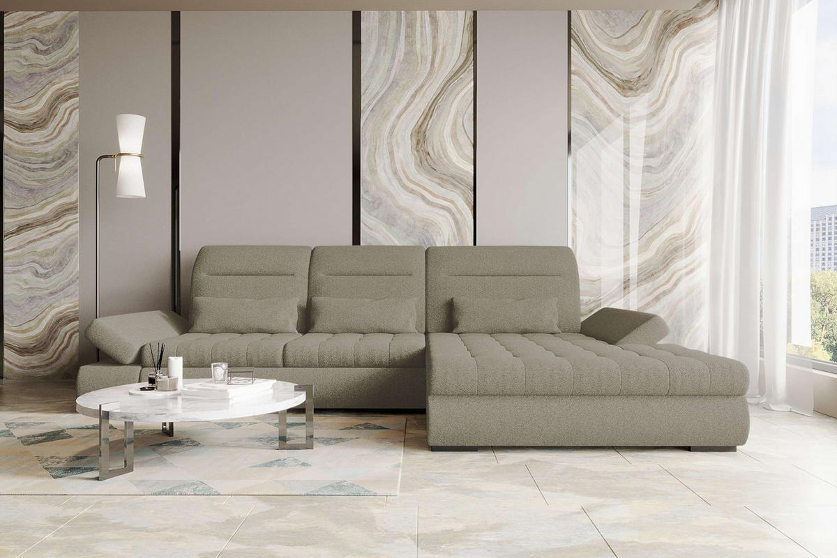 ECKSOFA Toscana Plus Strukturstoff inkl. Schlaffunktion - Hellbraun, Textil (300/179cm) - 99rooms