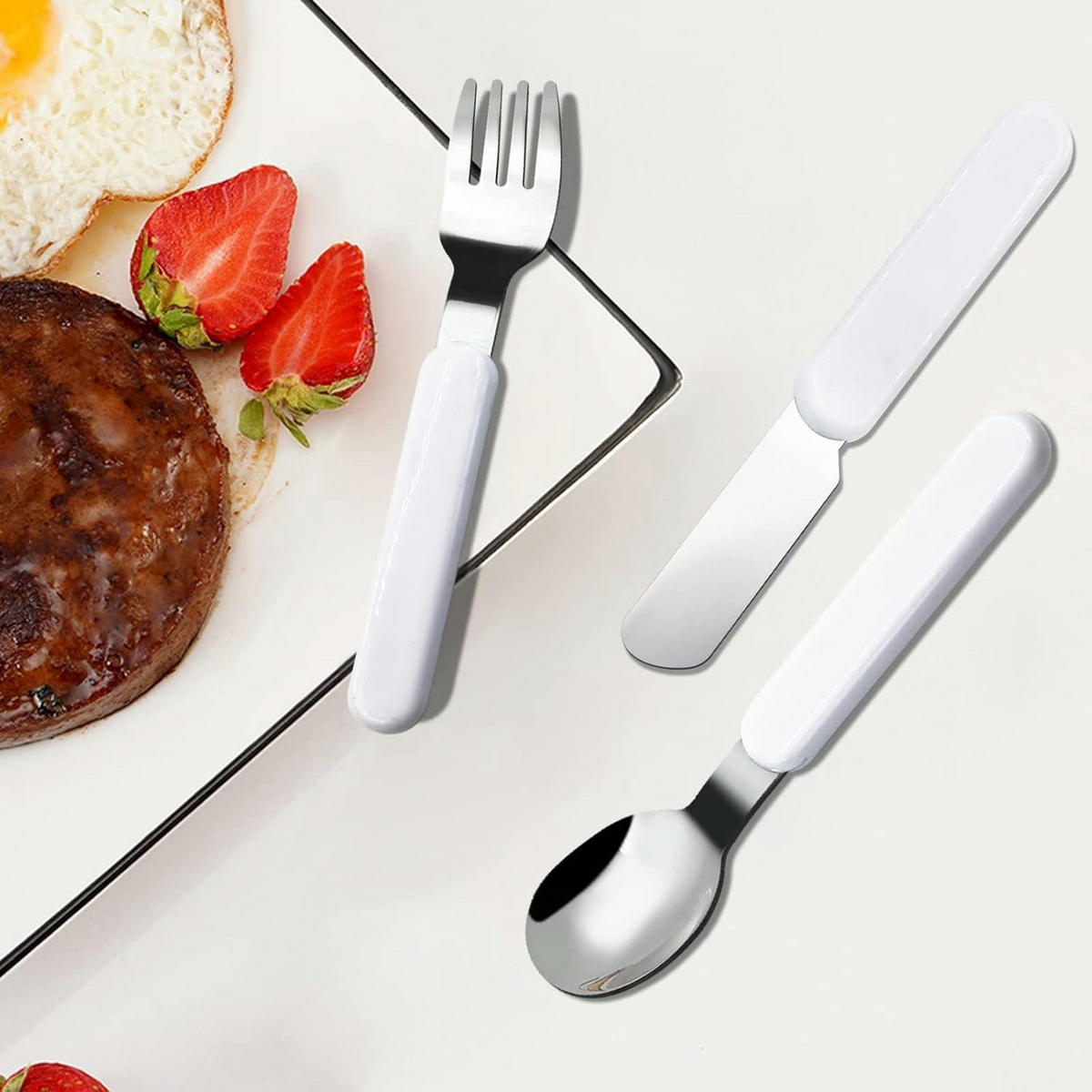 KINDERBESTECK Set 3-teilig Edelstahl mit Koffer Silber - Weiß, Metall