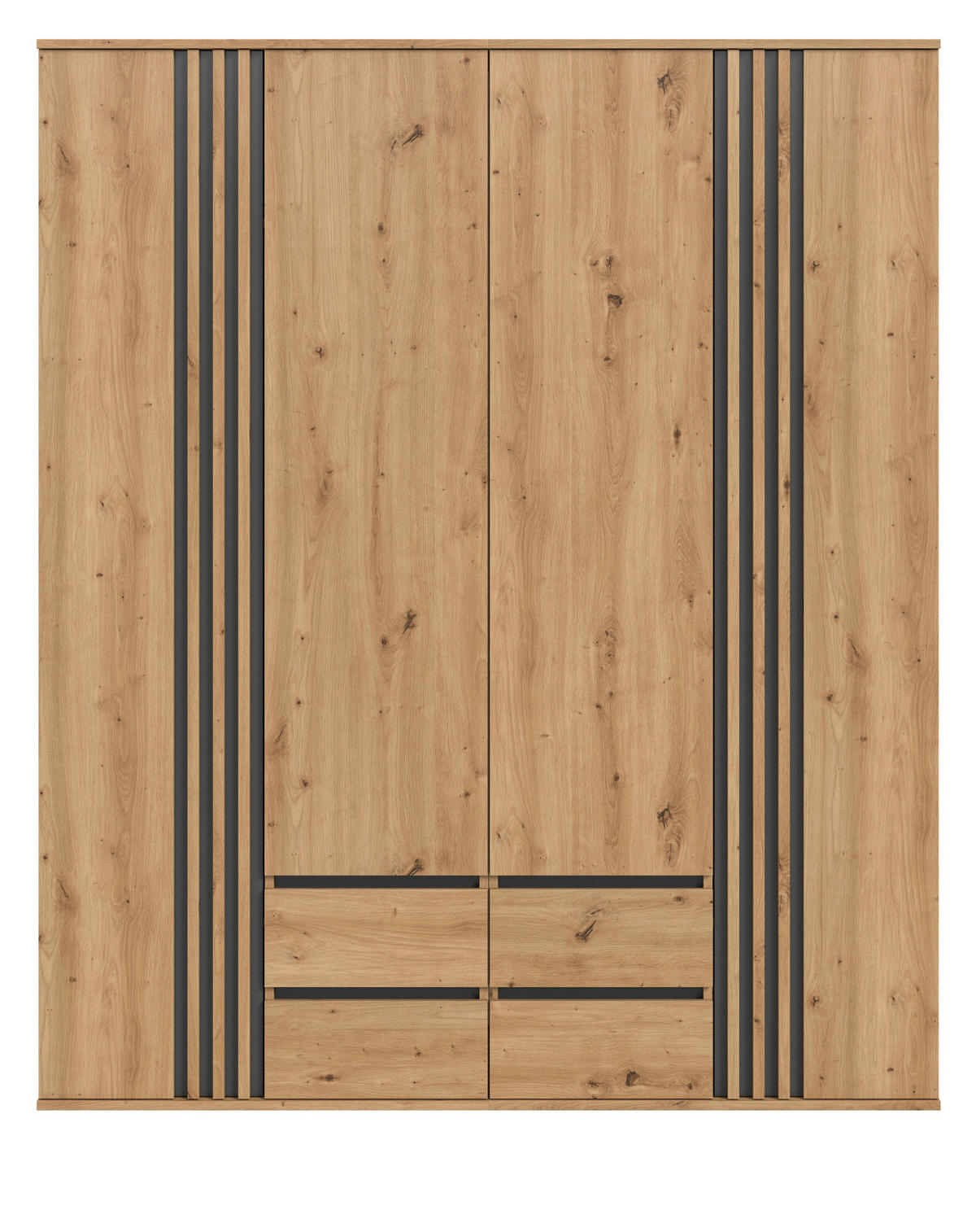 KLEIDERSCHRANK Eiche Artisan, grau 160 x 192 cm 4-türig, Drehtürenschrank mit Schubladen - Anthrazit/Eiche Artisan, Holzwerkstoff (160/192/56cm) - Inn.Furn