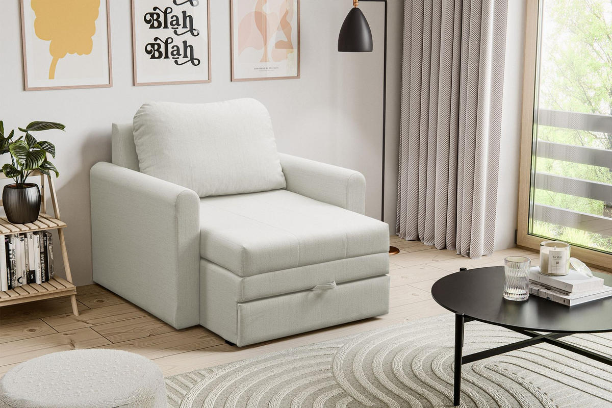 SCHLAFSESSEL Dejano Creme 75x196 cm - Creme/Schwarz, Holz/Textil (103/90/115cm) - Selsey