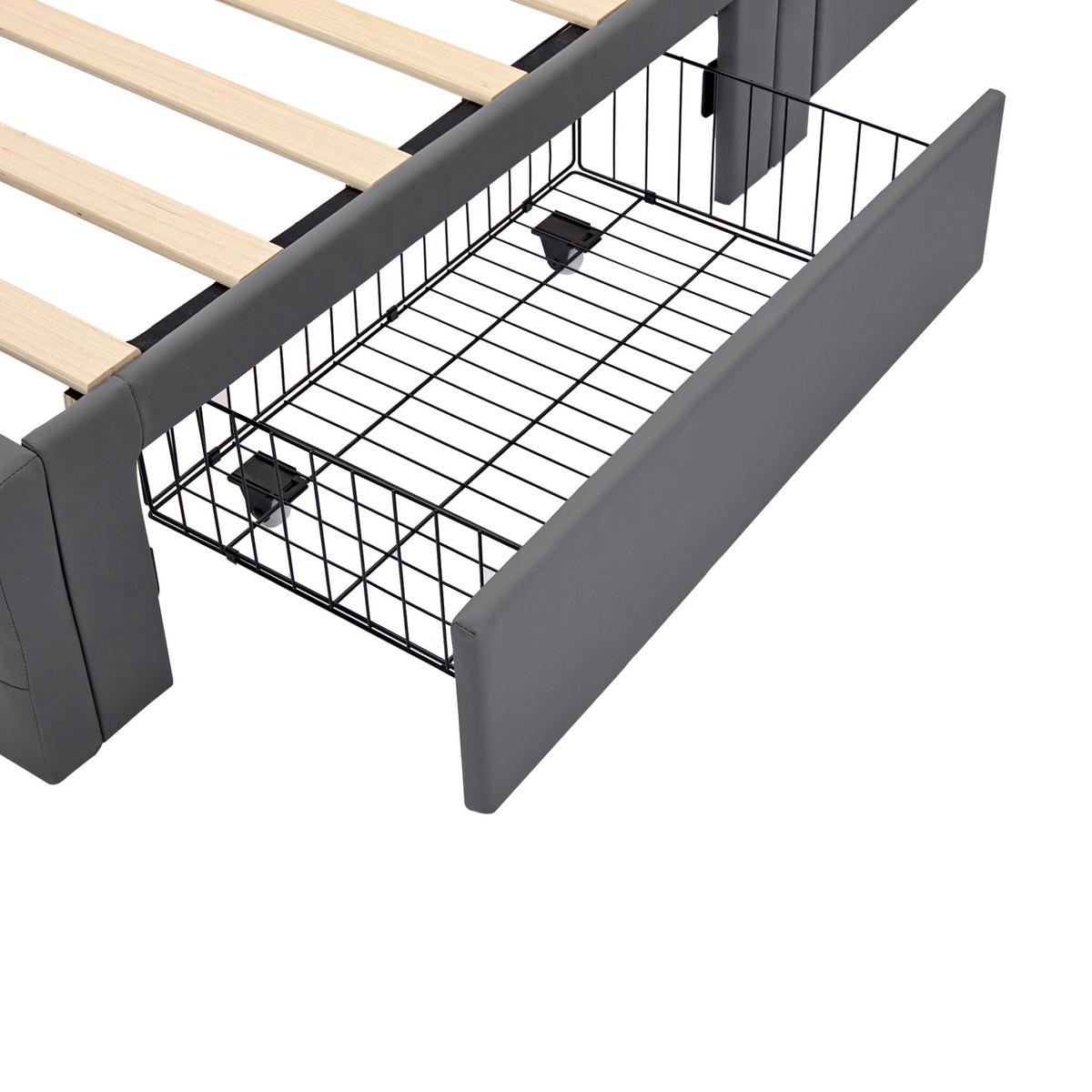 POLSTERBETT 90/190 cm Grau aus PU mit LED-Beleuchtung und 4 Schubladen - Grau, Kunststoff (90/200cm) - OKMYHOME