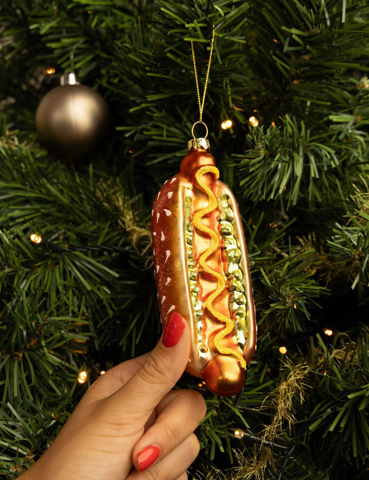 WEIHNACHTSKUGEL Hot Dog 14 cm - Goldfarben, Glas (5/14/1cm)