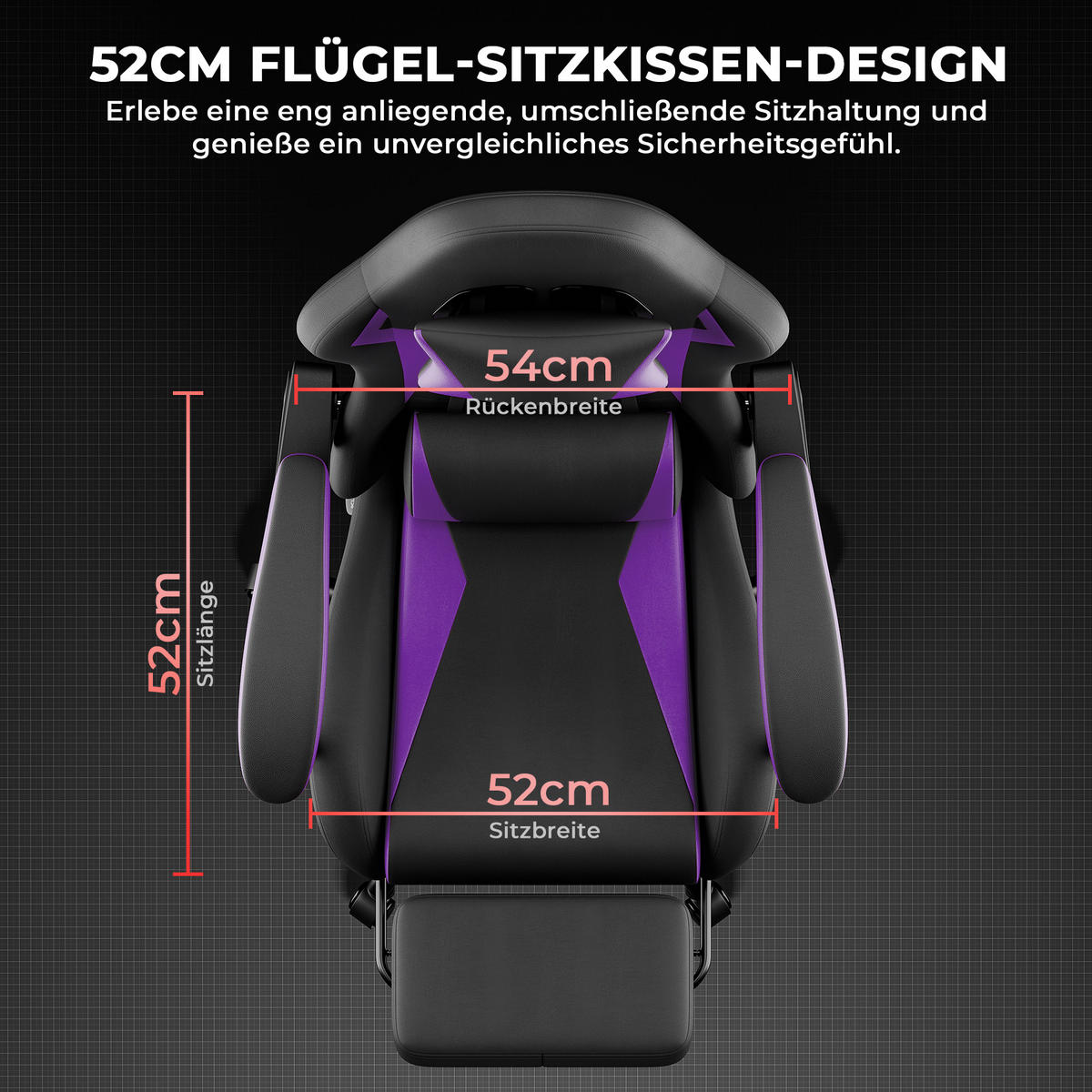 GAMINGSTUHL Schwarzviolett 58,5/63/120,5 cm - Lila, Metall (58.5/120.5/63cm) - PANGIVO