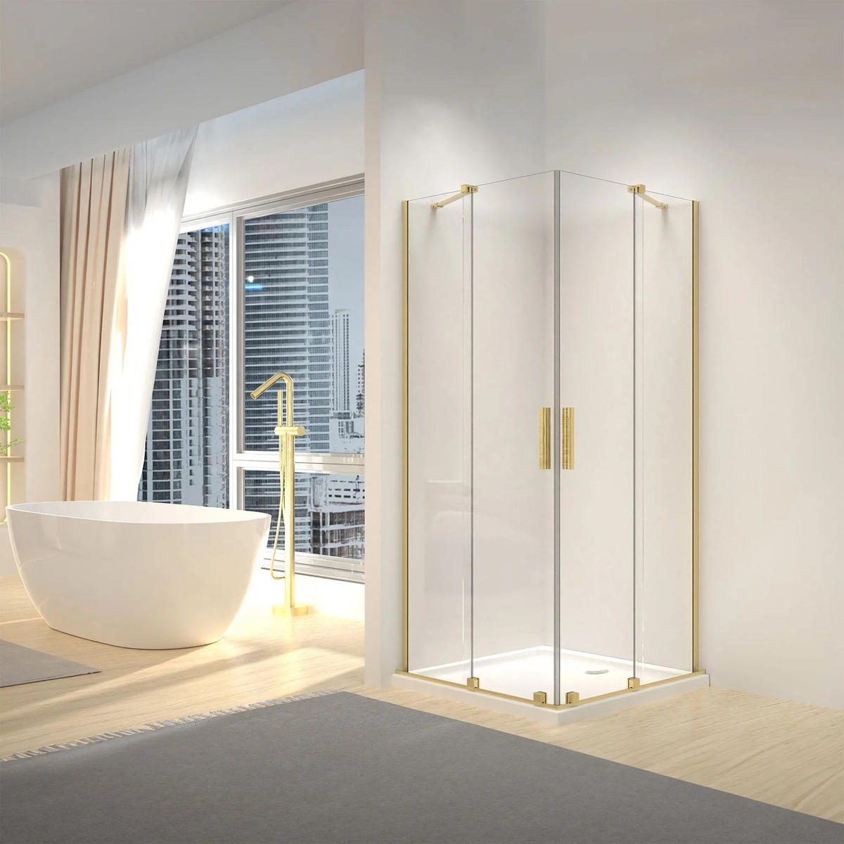 DUSCHKABINE Rea Montana Double Gold Brush 80x80 - Goldfarben, Glas (80/80/200cm) - REA