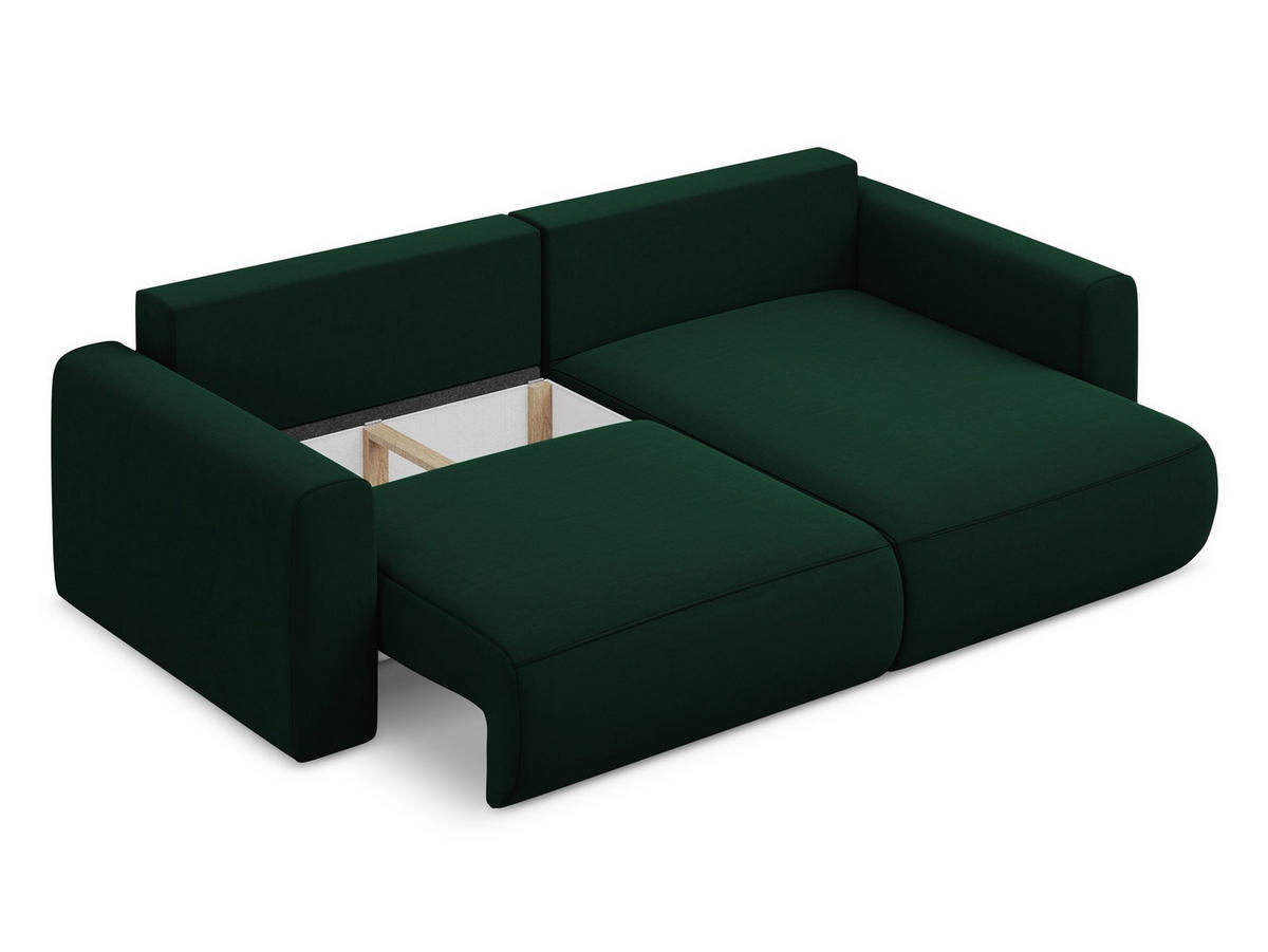 ECKSOFA mit Schlaffunktion Samt Stoff Grün - Dunkelgrün/Schwarz, Kunststoff/Textil (240/149cm) - Makamii
