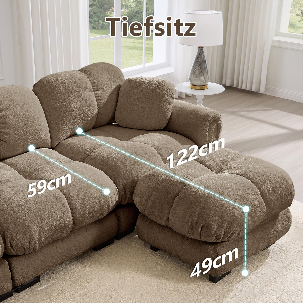 ECKSOFA 330/149/90 cm Braun Cord mit mobiler Ottomane und 2 kleinen Dekokissen - Braun, Textil (330/149cm) - Oxeza