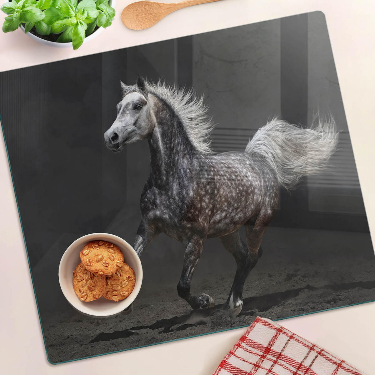 GLASPLATTE 60x52 cm Arabisches Pferd - Schwarz, Glas (60/52cm) - TULUP