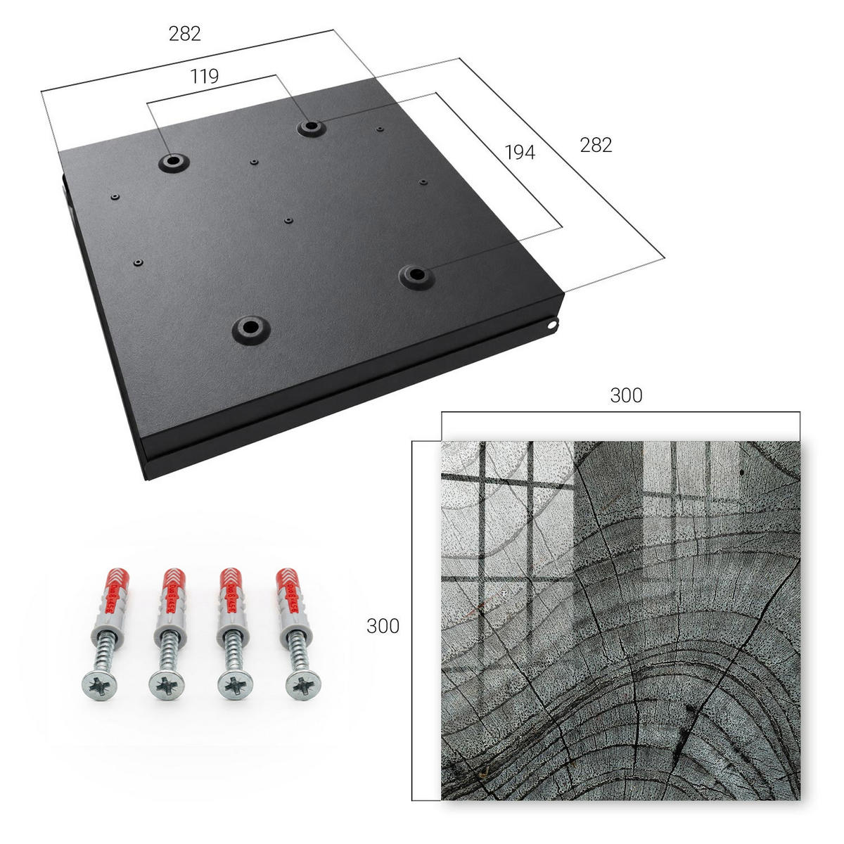 SCHLÜSSELBOX Schwarz 30x30 cm- Türöffnung nach rechts - Baumringe - Grau, Metall (30/30/5cm) - TULUP