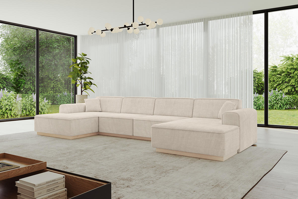 WOHNLANDSCHAFT IREA-U2 - 386x165x80 cm Beige - Beige/Weiß, Holzwerkstoff/Textil (386/80/165cm) - ALTDECOR
