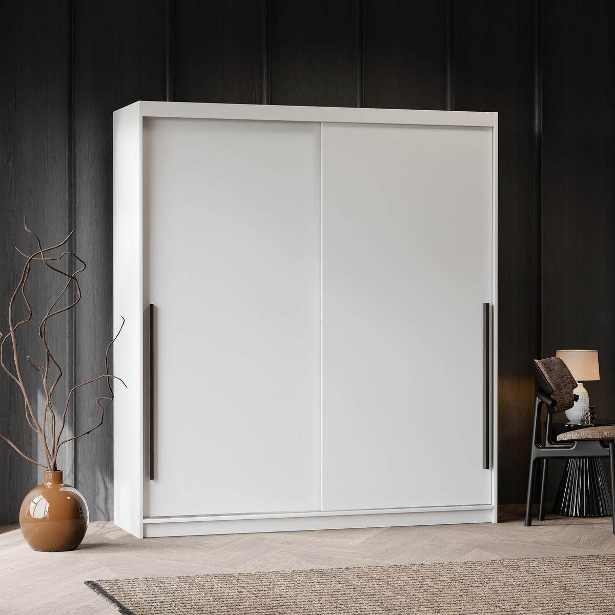 SILENTE 180 cm Schiebetürenschrank mit Einlegeböden und Kleiderstange - Weiß, Holzwerkstoff (180/205/60cm) - Idohome