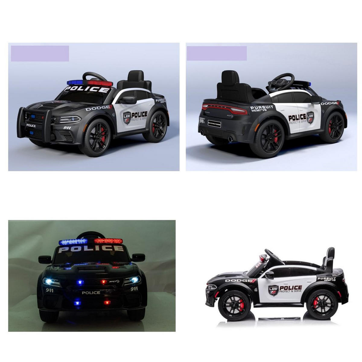 KINDER ELEKTROAUTO Dodge Polizei schwarz Polizeilichter, Sirene, Kunstledersitz, lizenziert, Stoßdämpfer - Schwarz, Kunststoff (112/68/50cm) - Es-Toys