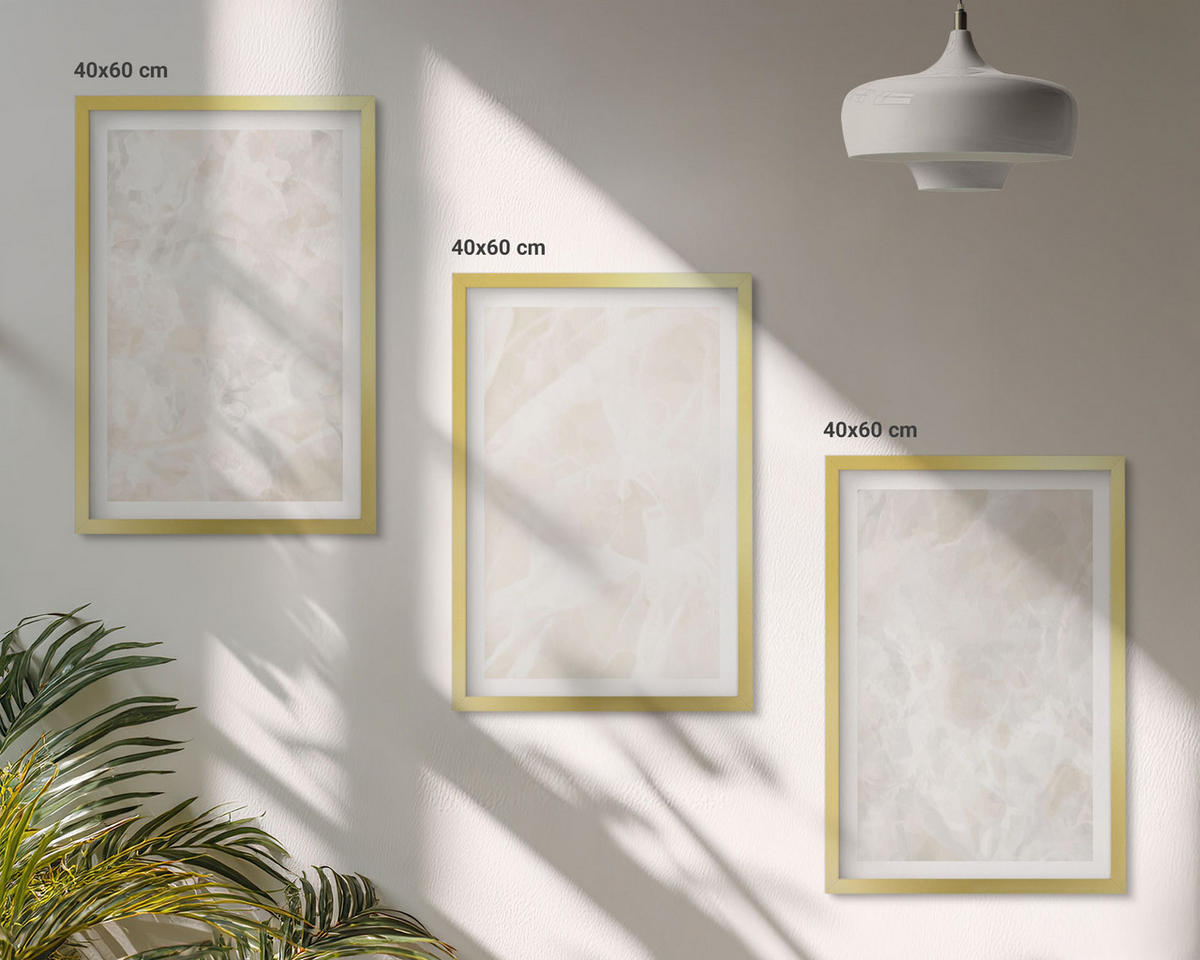 BILDER SET 3er Set - 40x60 cm Goldrahmen - Pastellfarbene Marmorstrukturen - Goldfarben, Kunststoff (40/60cm) - TULUP