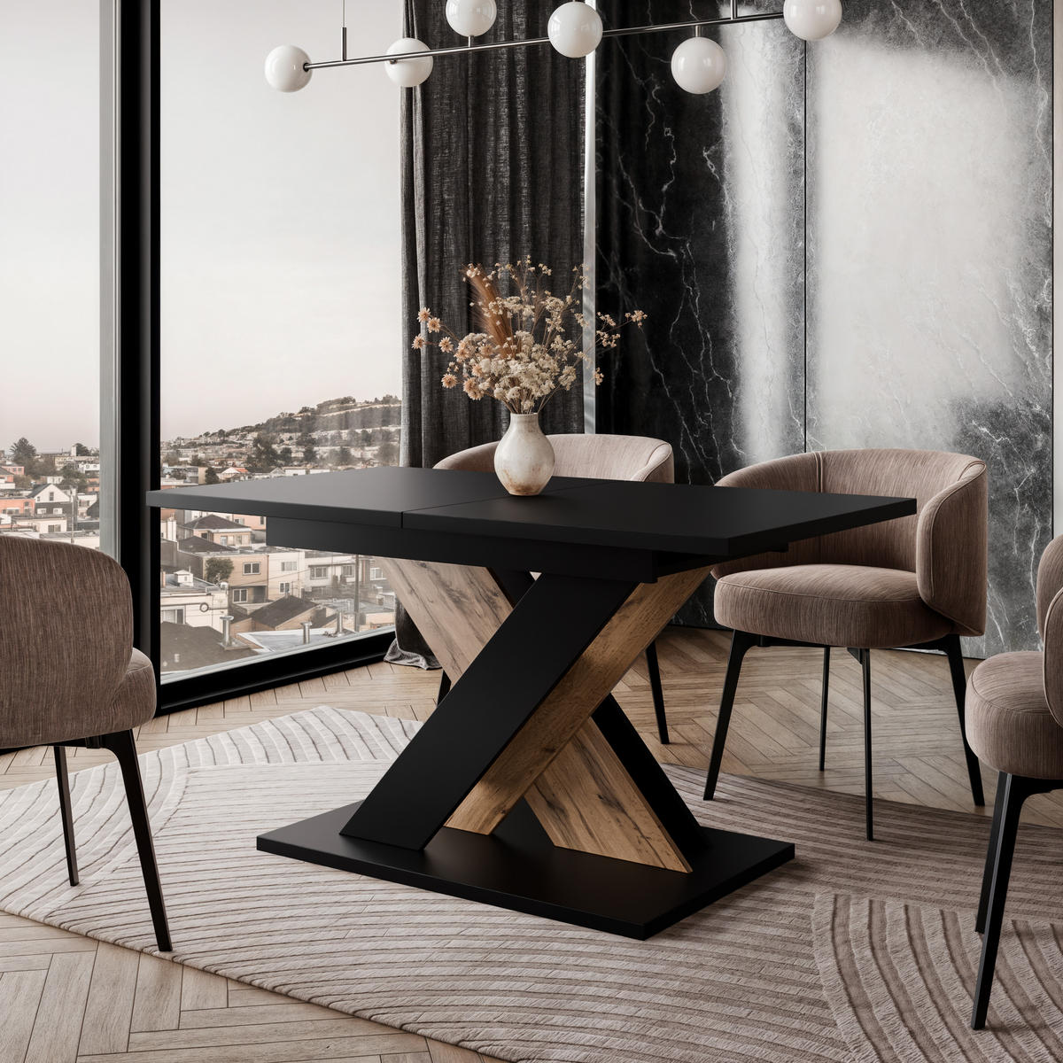 ESSTISCH Ausziehbar von 120 bis 160 cm in Schwarz - Schwarz, Holzwerkstoff (80/160/75cm) - Home Collective