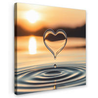 LEINWANDBILD - Herz - Wasser - Sonnenuntergang - Natur - Zen - 90x90 - Gemälde - Bernsteinfarben, Textil (90/90cm) - MuchoWow