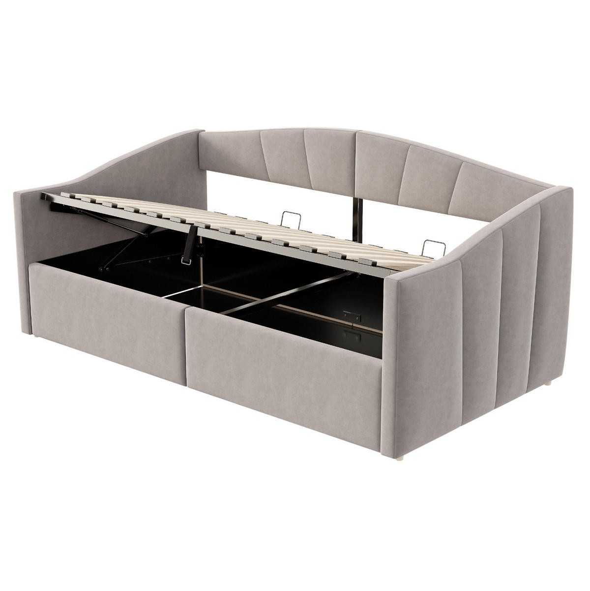 POLSTERBETT Sofabett 90/200 cm Hellgrau mit hydraulischem Speicher und Lattenrost - Hellgrau, Textil (90/200cm) - OKWISH