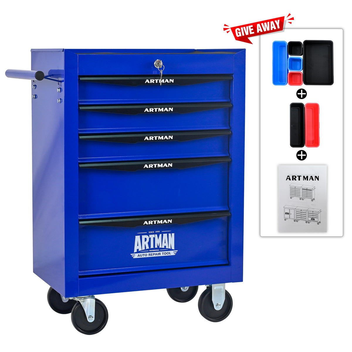 KOMBINATIONSKOFFER – 5 Schubladen, 508 mm (20 Zoll), mit 5 Schubladen; Farbgebung in Schwarz und Blau. - Multicolor, Metall (33/77.5/60cm) - DCA