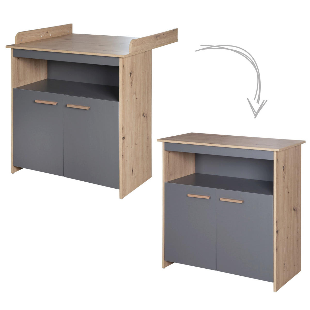 WICKELKOMMODE Anna - Anthrazit/Sonoma Eiche, Holz/Holzwerkstoff (88/98/75cm) - Roba